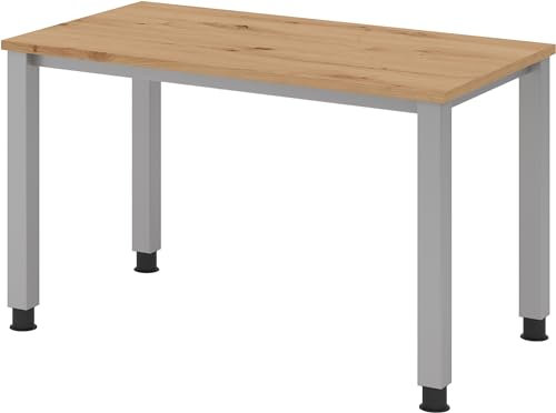 bümö manuell höhenverstellbarer Schreibtisch 120x67 cm in Asteiche, Metall-Gestell in Silber - PC Tisch höhenverstellbar & klein, Mini-Homeoffice Tisch, Kleiner Computertisch