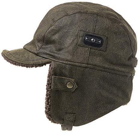 Comhats warme Trappermütze mit Kunstleder Hut Unisex Fliegermütze Fellmütze Erwachsenen für Herren Army Grün 56CM