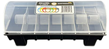 QSRProducts 7-Slot Day of The Week Covered Label Dispenser (for 3/4 & 1 Labels) - Food Sticker Holder for Inventory Management and Meal Prep, Protects Labels Inside