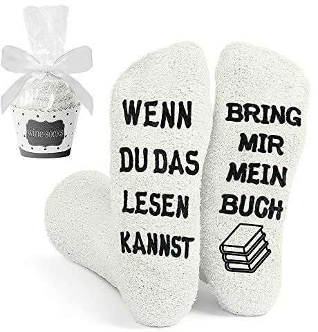 Kuschelsocken, Anti Rutsch Lustige Socken Damen Geschenke für Frauen, Wenn du das lesen Kannst Bring mir MEIN BUCH Fun Socken Witzige Geburtstagsgeschenk für Freundin Valentinstag Muttertag