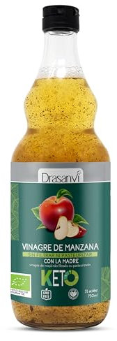 DRASANVI VINAGRE DE MANZANA MADRE SIN FILTRAR CERTIFICADO BIO | Vinagre de sidra de manzana KETO | Apple Cider Vinegar |Manzanas ecologicas | VEGANO - SIN GLUTEN - 75cl