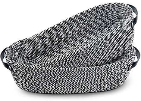 TENQUAN 2PCs Korb Aufbewahrung, Geflochtener Korb aus Baumwollseil 34×17×10cm mit Ledergriff, Aufbewahrungskorb für Kleiderschrank, Regal, Dekorative Küche, Schlafzimmer, Badezimmer (Schwarz-Weiss)