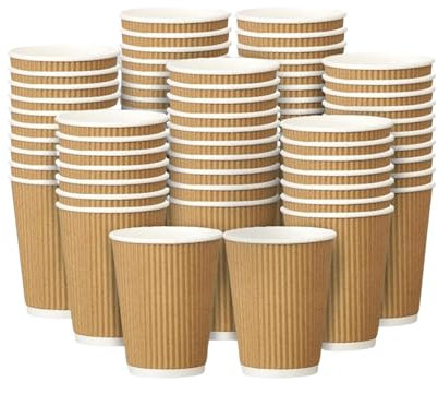 EcoWise 12Oz Disposable Coffee Cups - Pack of 500 Brown Triple Wall Insulated Coffee Cups - Takeaway Kraft Paper Ripple Cups for Hot and Cold Drinks (500, 12 Oz)