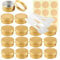 LusDoly Pack of 20 Empty 50ml Gold Aluminium Tins with Lids - Ø57x28mm Round Aluminum Screw Pots Travel Round Cosmetic Cream Container Jars for Candle Lip Balm, Salve with Spatulas & Labels