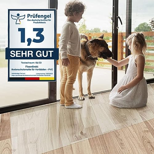 Floordirekt Bürostuhlunterlage Bodenschutzmatte - Bodenmatte Stuhlunterlage - Transparent - Stärke: 1,5 mm - Bodenschutzmatte für Hartböden (Neo, Breite: 114 cm, Länge: 50 cm)