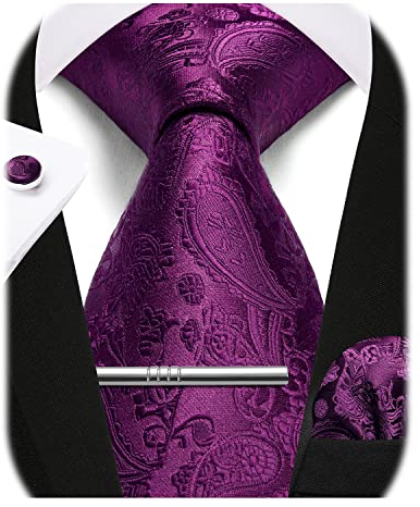Enlision Cravates Hommes Violet Cravates et Pinces et Boutons de Manchette et Carre de Poche Emsemble