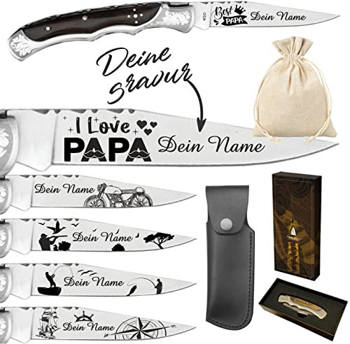 Laguiole Klappmesser personalisiert - graviertes Messer mit Gravur auf der Klinge - Taschenmesser graviert mit Name - eingraviertes Messer - Geschenk für Papa, Geburtstag, Weihnachten - Marron.DESSIN