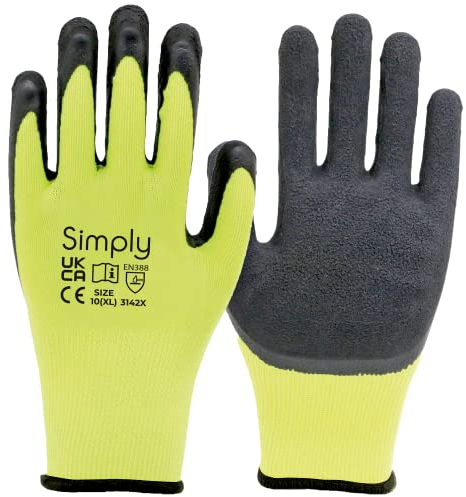 Simply Unisex Plfg002 Polyester Latex Foam Gloves, Black & Yellow, L UK