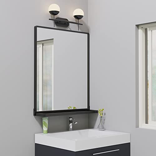 ANYHI Miroir de salle de bain rectangulaire avec étagère pour salle de bain, chambre à coucher, salon - Noir - 62 x 50 cm