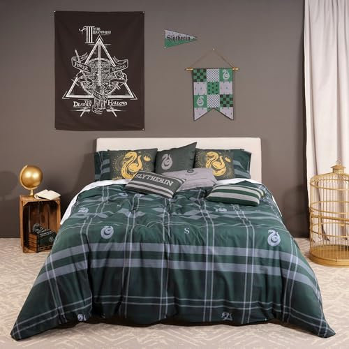 Belum Bettbezug Harry Potter, Bettbezug mit Knöpfen 100% Baumwolle, Modell Slytherin, für 80 cm Bett (140 x 200 cm)