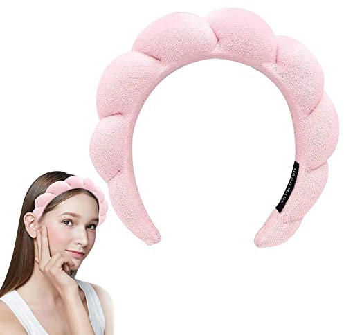 GUGUGO Haarband Kosmetik, Haarband Schminken, Make up Haarband, Haarbänder Kosmetik, Kosmetik Haarband, Skincare Headband, Headband Skincare, Schwamm und Frottee,Weiches und Saugfähiges Material(Rosa)