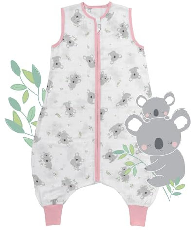 schlummersack Slumbersac gigoteuse à pieds été pour enfant 0.5 Tog 110 cm en mousseline de bambou, douce et légère, Koala | Turbulette été non rembourrée avec ouvertures aux jambes, taille 110-120 cm