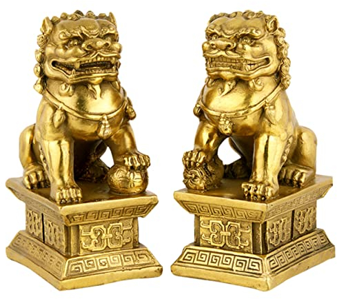 Artibetter 2st Chinesisches Feng Fu FOO Hunde Statuen Chinesische Fengshui-Figur Baumspitze Aus Metall Löwenstatue Fengshui-tierfigur Feng-Shui-dekor Harz Büro Buddha-Statue Chinesischer Stil