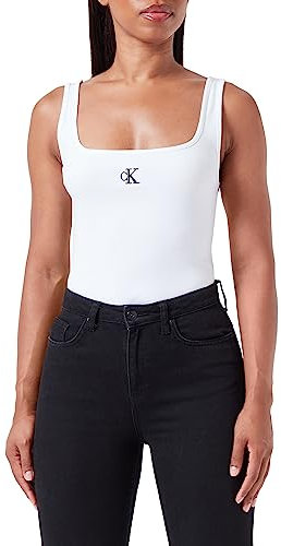Calvin Klein Donna Canotta CK Rib Scollo Rotondo, Bianco (Bright White), S