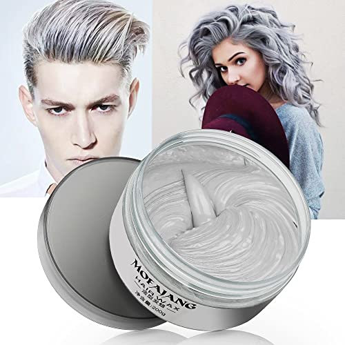 Silbergraues temporäres Haarfärbewachs 7.06 oz Natürliche Instant-Haarfarbe Wachs Pomaden, Haarstyling Lehm für Party, Cosplay, Halloween, Weihnachten (grau)