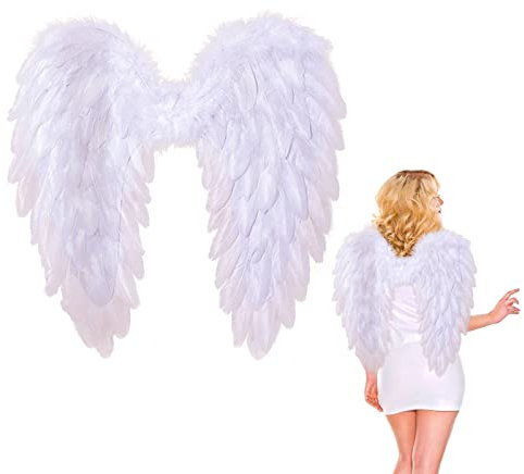 TSHAOUN Engels Flügel, Engelsflügel mit weißer Feder dekorativer Engelsflügel, Federflügel, Kostümflügel für Erwachsene für Maskerade, Halloween, Karneval, Cosplay, Party, festliche Party