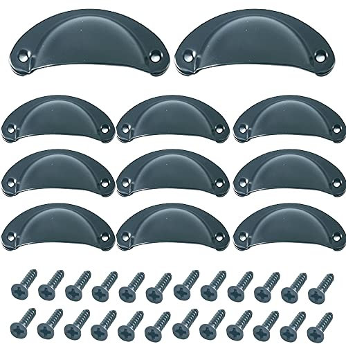 Ruidee 12 Picecs Shell Cup Handles Vintage Half Moon Drawer Pull Handle with Screws for Cabinet Cupboard Dresser Wardrobe Drawer (Black)