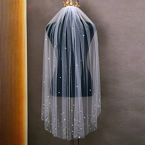 PREETH Hochzeit Kristallperlen-Hochzeitsschleier Funkelnder Strass-Brautschleier 1-stufiger Walzer-Längen-Schleier-Zubehör for Hochzeitskleid (Color : Ivory, Size : 100cm)