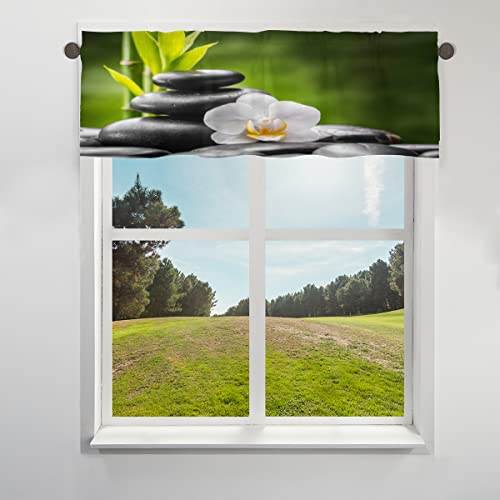 Zen Orchidee Bambus Volant Vorhang für Fenster, Japan Zen Kurze Fenster Behandlung Volant Stangentasche Vorhang für Küche Wohnzimmer Schlafzimmer 45,7 x 132 cm