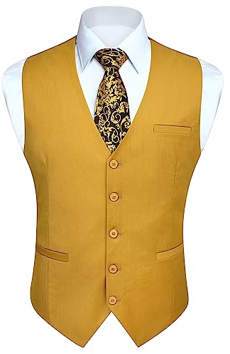 HISDERN Anzugweste Herren Gelb Weste Anzug Formelle Anzugwesten für Business Hochzeit Baumwolle Regular Fit Elegant Veste,Senfgelb,XL