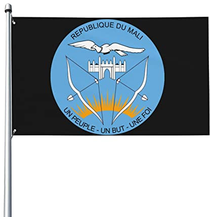Drapeau décoratif d'extérieur 0,9 x 1,5 m, armoiries du Mali Drapeau décoratif en polyester léger et élégant, résistant au soleil, à la pluie et à la décoloration.