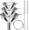 3 Stück Metall Trichter, Edelstahl Trichter Set, Mini Trichter, Kitchen Strainer Trichter, für Übertragen von Flüssigkeit, Kochölen, Marmelade und Pulver mit 2 Reinigungsbürste mit Langem Griff
