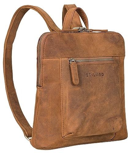 STILORD 'Marlene' Leder Rucksack Damen Elegant Rucksackhandtasche Damen Cityrucksack Vintage Handtasche Daypack Echtleder Damen Rucksack Modern, Farbe:tan - dunkelbraun