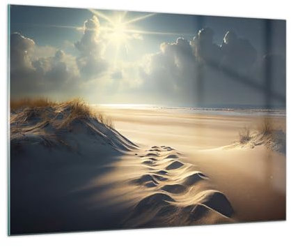 Bilder auf Glas 100x70cm Glasbild Dünen Strand Ozean Groß Wanddeko Bild im Glas Schlafzimmer Küche Deko Wandbilder Dekoration Wohnzimmer Modern Wall Decor Glasdruck Wand Kunstdruck Art GAA100x70-5927