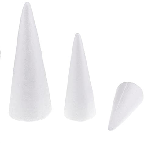 Tiuimk Weiße massive Styropor-Kegel – Set mit 3 Stück (15 cm, 20 cm, 25 cm) – DIY Handwerk, Weihnachtsbaumschmuck, Kinder-Kunstbedarf