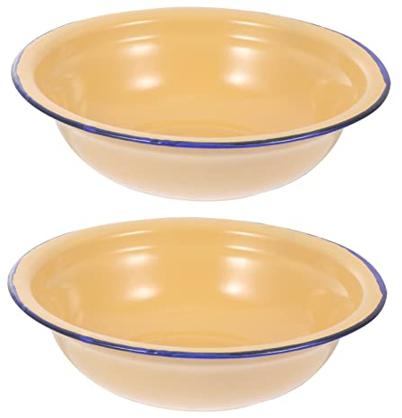 Cabilock 2 Pz Zuppiera Smaltata Bacinella Semplice Piatti Depoca Stoviglie Smaltate Piatti D'epoca Grasso Di Pancetta Cereale Arredo Bagno Rustico Lavabo Smalto Di Ferro Antico Addensare