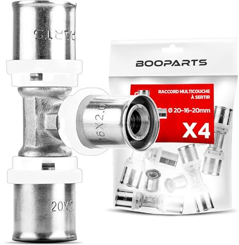 BOOPARTS - 4 pièces - raccord multicouche 20-16-20 a sertir contour TH - Té multicouche réduit à sertir - raccord plomberie pour tube multicouche 20 et 16