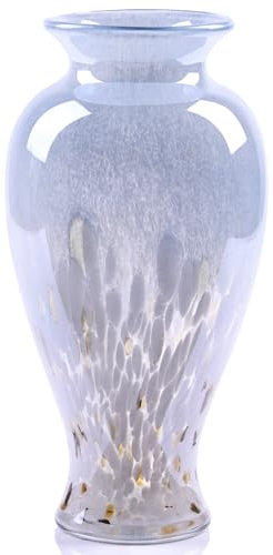 oliruim 30 cm hohe blaue Glasvase, bunte, undurchsichtige Glasvase, einzigartiges Design, breite Öffnung, Kunstdekoration für Zuhause, Wohnzimmer, Esstisch, Pampasgras-Dekor (blau-weiß)