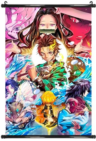 Demon Slayer Stoff Poster, Demon Slayer Scrollen, Anime Poster Demon Slayer, Kamado Tanjirou Scrollen, Hängende Bilder, Anime Poster Scroll, Hängende Wanddekoration, for Living Room(60*40cm)