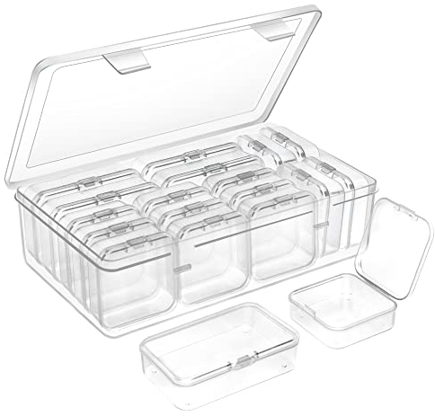 HAYSLAND 17PCS Small Bead Organizers, Two Sizes Clear Plastic Storage Containers Box with Hinged Lids, Mini Storage Cases for Beads, Craft, Jewelry and DIY Art Accessory