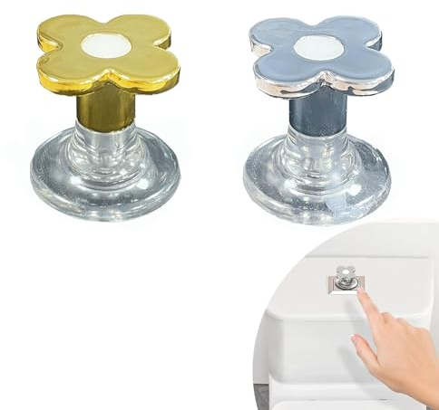 Roucerlin 2 Pack Flower-Shaped Toilet Button Pusher Decor, Flush Toilet Push Button Topper Self-Adhesive, Toilet Flusher Top Push Button, Toilet Lid Lifter Helper Aid for Women Manicures (2 Colors)