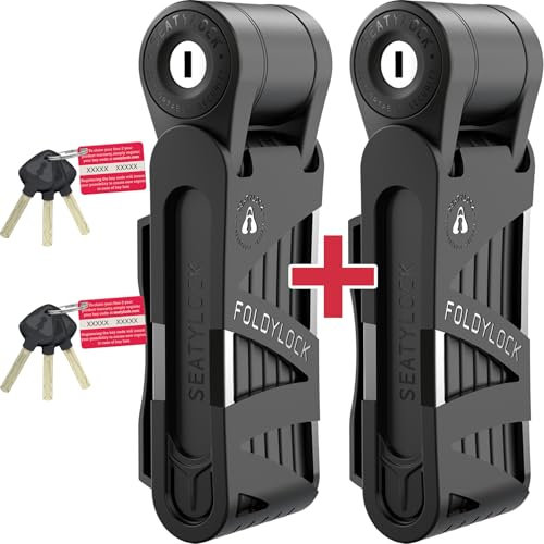 FoldyLock Mini-Klappschlösser – Set mit 2 passenden Fahrradschlössern mit 6 identischen Schlüsseln – patentiert, leicht, strapazierfähig, Anti-Diebstahl mit Tragetaschen für Fahrräder und E-Bikes – 75