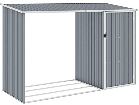 Swpsd Garten Kaminholzschuppen Outdoor Kaminholz Lagerung Unterstand Garten Holzlager Grau 245x98x159cm Verzinkter Stahl