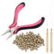 Vlasy Haarverlängerungszange Kit mit 1 Stück 3 Loch Hair Extensions Zange und 100 Stück 5mm Microringe 1 Stück Microring Nadel Einfädler 1 Stück Ziehen Haken für für Haarverlängerungen(Hellbraun)