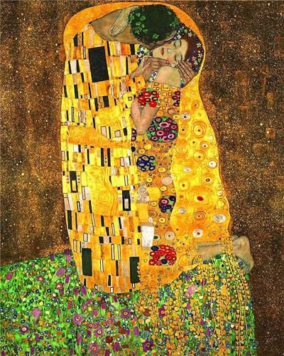 Peinture par Numero Adulte,Le baiser de Klimt sans Cadre DIY Acryliques Peinture,Kit de Peinture à l'huile sur Toile pour Débutants avec Brosses et Acryliques Peintures pour Maison Décor 40x50 cm