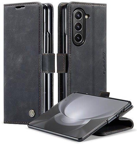 Cracedily Coque pour Samsung Galaxy Z Fold 5 Pochette, Etui Protection Housse Premium en Cuir PU,Etui à Rabat Pochette de Portefeuille Étui pour Galaxy Z Fold 5 Case, Noir