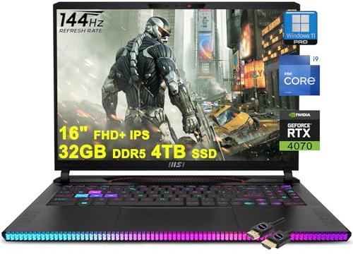 MSI Raider GE68HX Gaming Laptop | 16 FHD+ IPS 144Hz | Intel 24-core i9-14900HX | 32GB DDR5 4TB SSD | GeForce RTX 4070 | RGB Backlit Thunderbolt4 Dynaudio FHD IR Privacy Camera Win11Pro + HDMI Cable