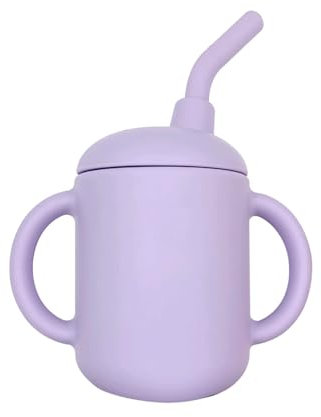 Baby Sippy Cup with Straw, BPA Free, Food Grade Silicone Sippy Cup, Suitable for Teething Babies (1, Purple)