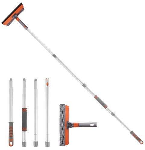 Jubor Limpiador de Ventanas 2 en 1, Limpiacristales con Mango Telescópico 160cm, Kit de Limpieza de Ventanas para Ventanas Altas, Ducha, Vidrio, Automóvil