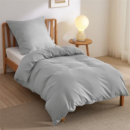 BEDSURE Bettwäsche 135x200 2teilig Silbergrau - 1 Bettbezug 135x200 cm + 1 Kissenbezug 80X80 cm, ÖKO-TEX Bettwäsche-Sets Grau Polyester Mikrofaser mit Reißverschluss