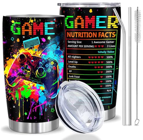 Gamer Gifts, Gifts for Gamers, Cool Gamer Present for Men Teenage Teen Boys Boyfriend, Gaming Mugs Stuff, Video Games Party Favors, The Game Men Boy Birthday Room Decor Stainless Steel Tumbler 20oz