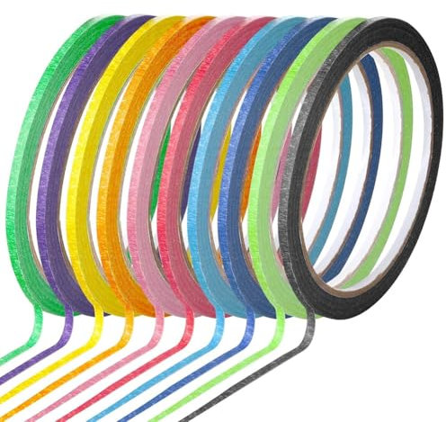 Giwnhvx 10 Rollen 1/8 Buntes Dünnes Whiteboard-Klebeband, Whiteboard-Nadelstreifen-Klebeband, 10 Farben, Dünn für Whiteboards in der Schule, im Büro und zu Hause