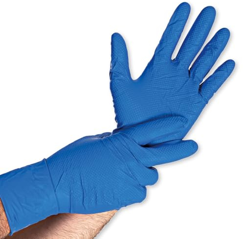 50 Stück Hygostar Nitrilhandschuhe Power Grip Long | puderfrei, Packung, blau, 10/XL, L: 30cm, Nitrilhandschuhe, Einmalhandschuhe, Einweghandschuhe, Gastronomiehandschuhe, Industriehandschuhe