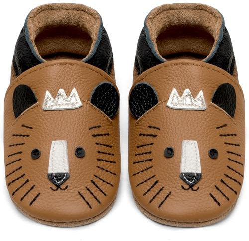 IceUnicorn Krabbelschuhe Baby Lauflernschuhe Jungen Mädchen Weicher Leder Babyhausschuhe Kleinkind Rutschfeste Lederschuhe Baby(Brauner Tiger, 12-18 Monate)
