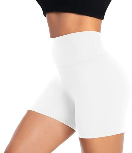 ACTINPUT Radlerhose Damen Kurze Shorts High Waist Sporthose Leggings Blickdicht Hotpants Unterhose Boxershorts Sommer(Weiß,L-XL)