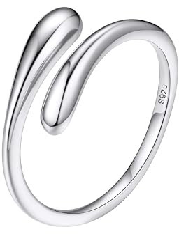 Bestyle Verstellbare Ringe Damen 925 Silber Tröpfchenring Daumenring Einfacher Ring Teardrop Stressring Weißgold